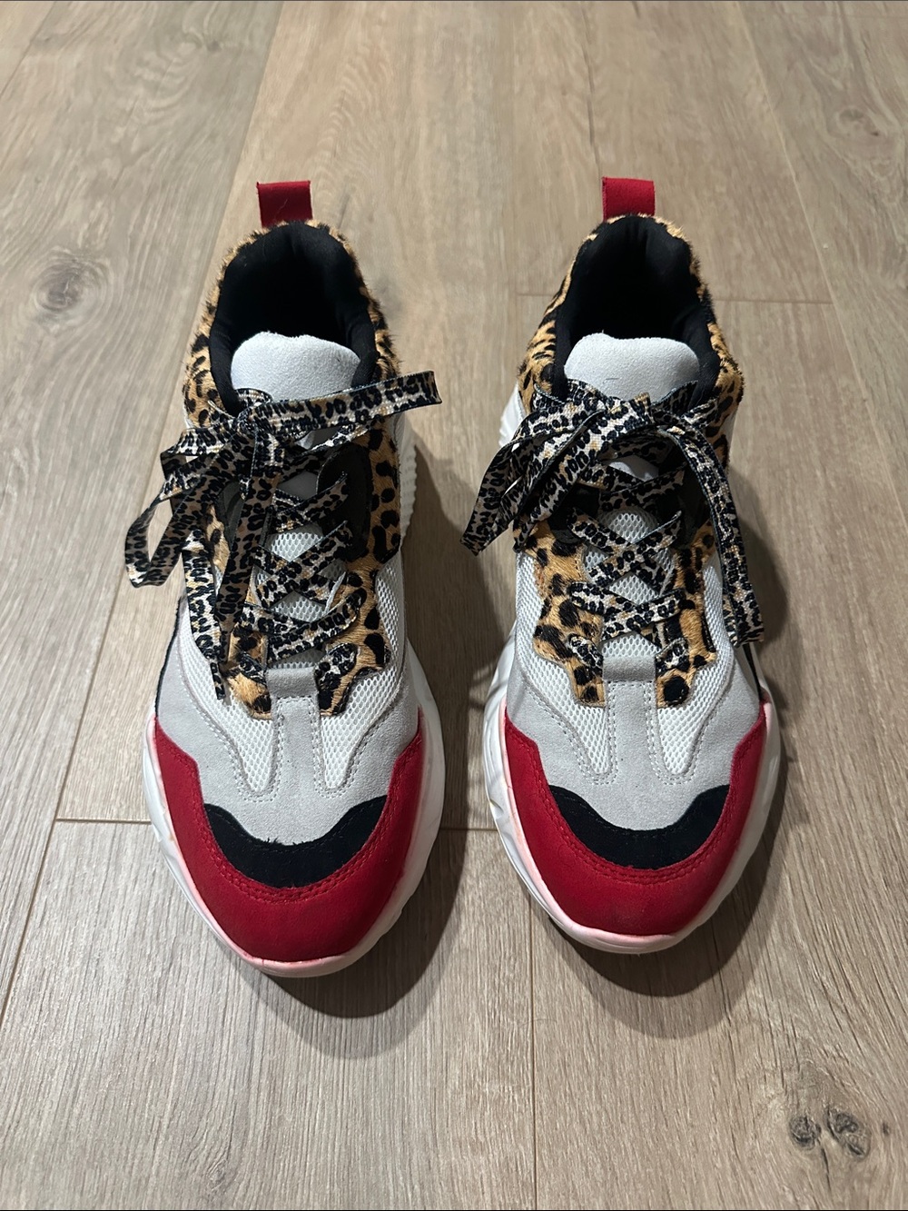 Steve Madden Leopard Print Low-Top Sneakers with Red Accents